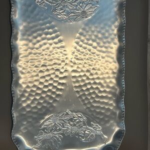 Hammer craft Silver Hammered Floral serving Tray- Chrysanthemum pattern